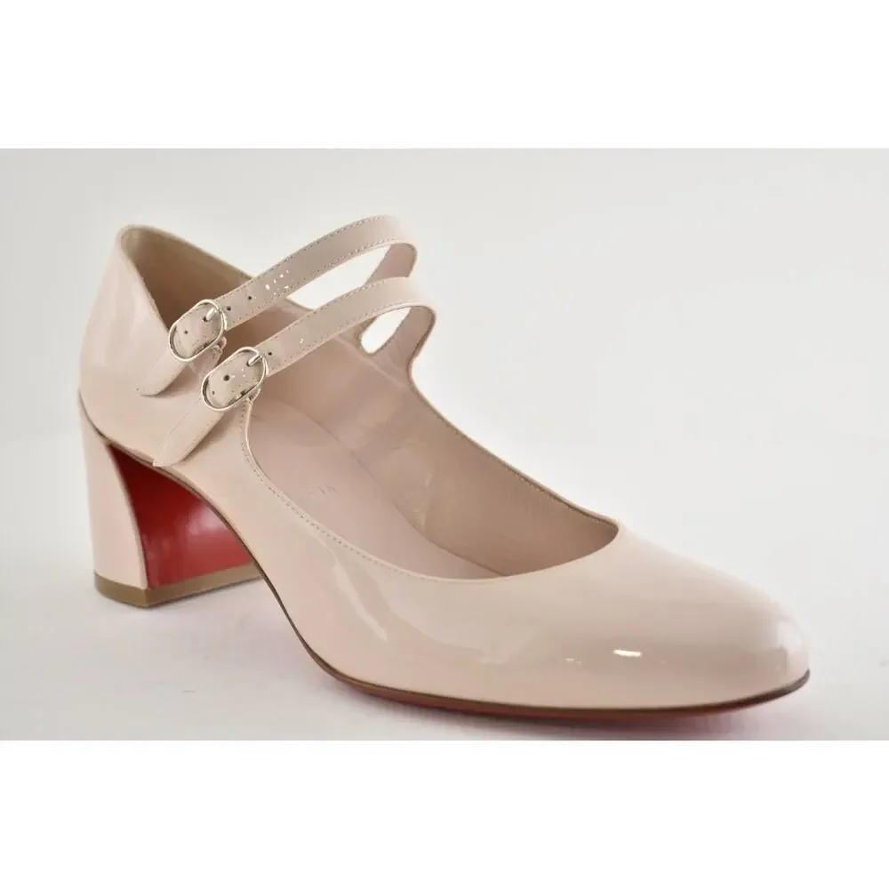 Christian Louboutin Miss Jane 55 Leche Patent Mary Jane Block Heel Pump 39.5